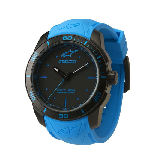 ALPINESTARS TECH WATCH 3 HANDS BLACK STAINLESS STEEEL CASE -  BLUE ACCENT WITH INTEGRATED SILICONE STRAP