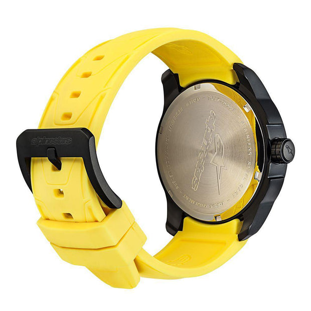 ALPINESTARS TECH WATCH 3 HANDS BLACK STAINLESS STEEEL CASE - YELLOW ACCENT WITH INTEGRATED SILICONE STRAP