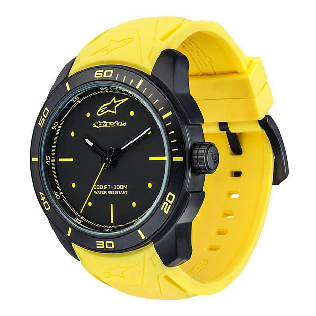 ALPINESTARS TECH WATCH 3 HANDS BLACK STAINLESS STEEEL CASE - YELLOW ACCENT WITH INTEGRATED SILICONE STRAP