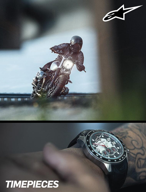ALPINESTARS TECH WATCH 3 HANDS BLACK PVD STAINLESS STEEL CASE WITH CARBON FIBER DIAL AND PREMIUM INTEGRATED SILICONE STRAP